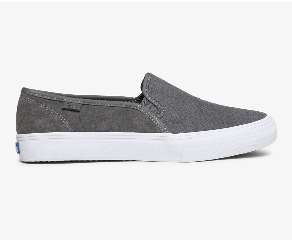 Womens Keds Slip Ons - Double Decker Suede - Grey - 7184-LUWTJ